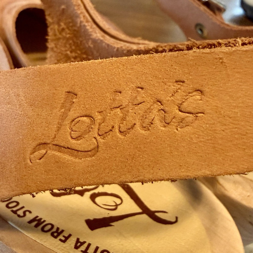 NEW Lotta from Stockholm Tan Wood Wooden Clog Sandals Leather Buckle Strap EU 38 - Picture 5 of 8